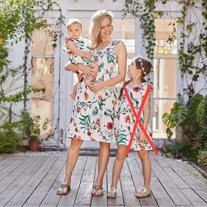 Mommy and Me Dresses Floral Print Bowknot Halter Shoulder-Straps Chiffon D